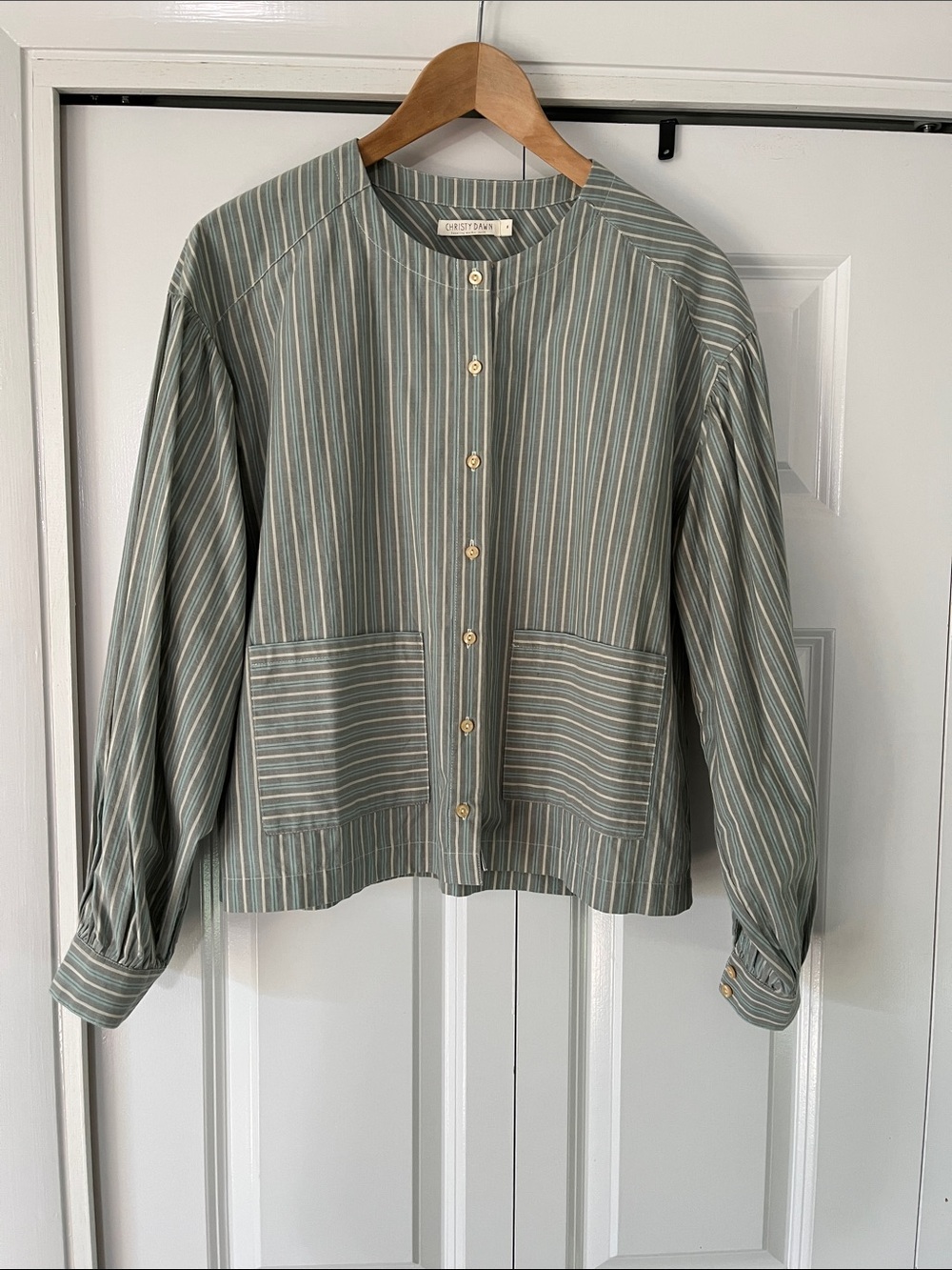 Christy Dawn Sage Striped boxy cropped blouse. 100% organic cotton. Never worn.